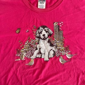 Vintage 90s puppy squirrel birds flowers t shirt, size large